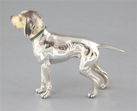 An Italian Saturno silver and enamel miniature model of a dog,